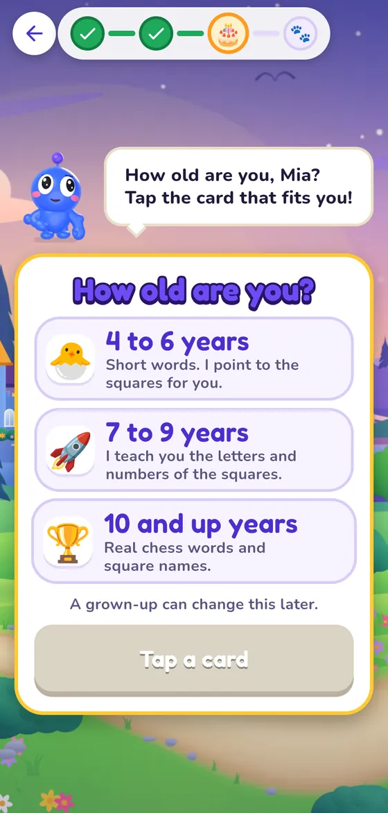 The set-up screen: how old are you?