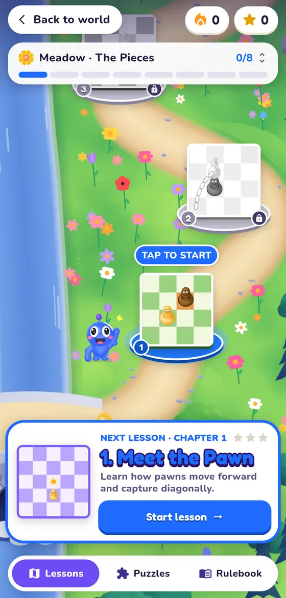 The lesson map in the app